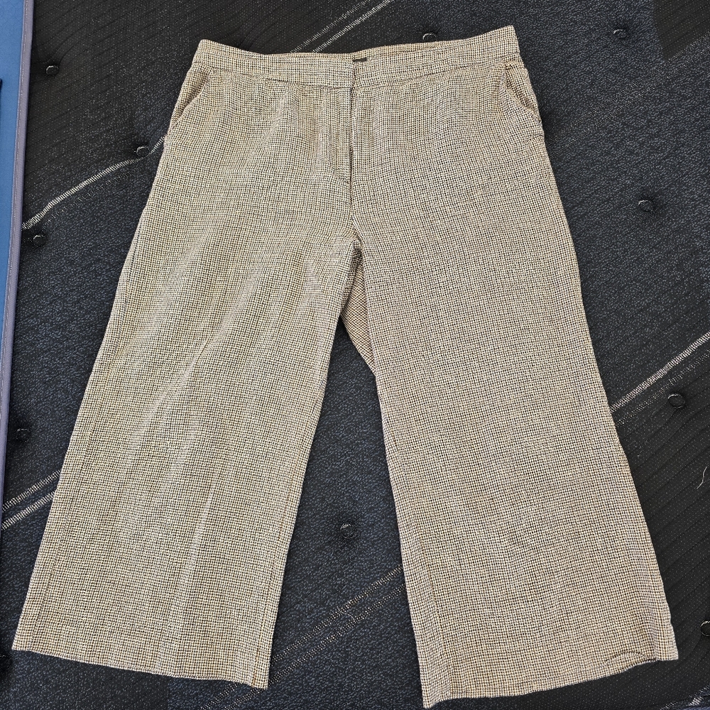 Loft Women's Brown Checkered Ankle Cropped Wide Leg Dress Pants Size 14